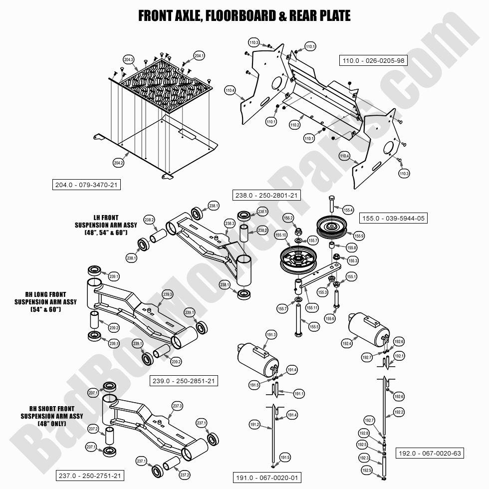 2547 - Bad Boy Mower Parts Lookup > 2021 > Maverick > Front Axle, Floorboard & Rear Plate